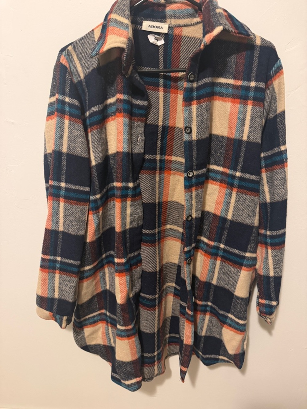 ADORA Navy, Cream & Orange Plaid Button-Up Shacket